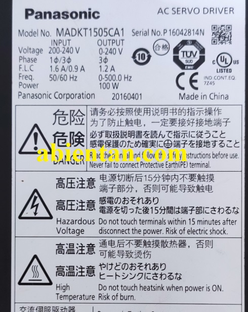 Thông tin sản phẩm driver servo cũ panasonic 100w MADKT1505CA1