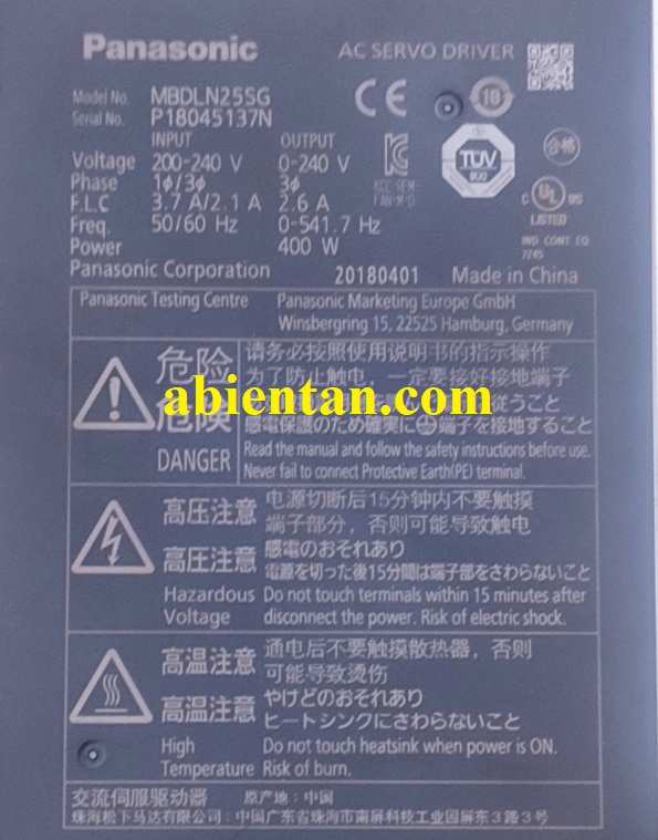 Thông tin sản phẩm driver servo cũ panasonic 400w MBDLN25SG