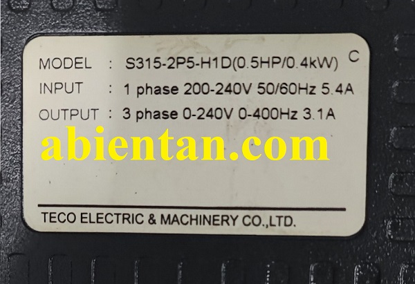 Thông số biến tần teco cũ giá rẻ S315-2P5-H1D 0.4kW 220v
