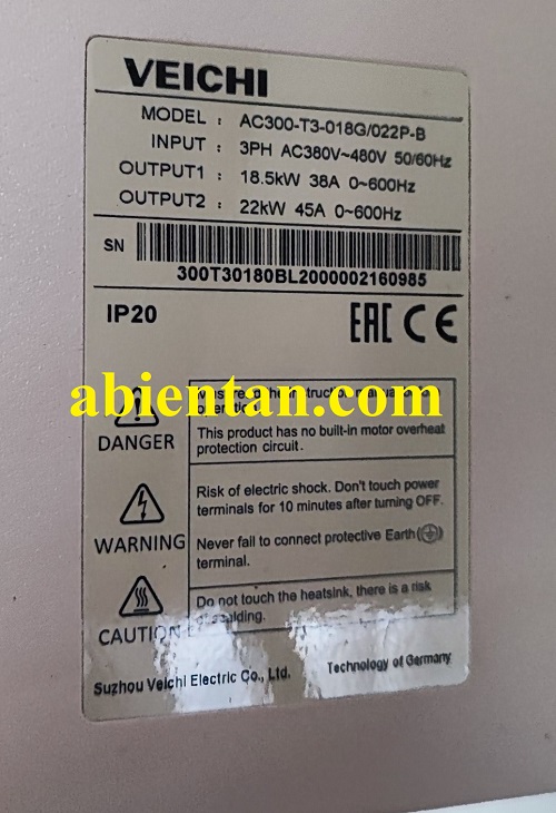Thông số biến tần veichi cũ giá rẻ AC300-T3-018G/022P-B 18.5kW 380v