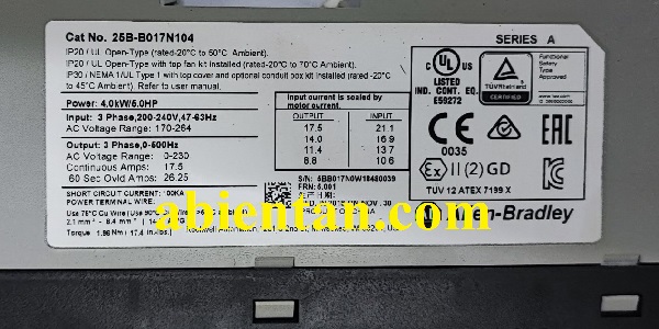 Thông tin biến tần allen bradley cũ giá rẻ 25B-B017N104 4kW 220v